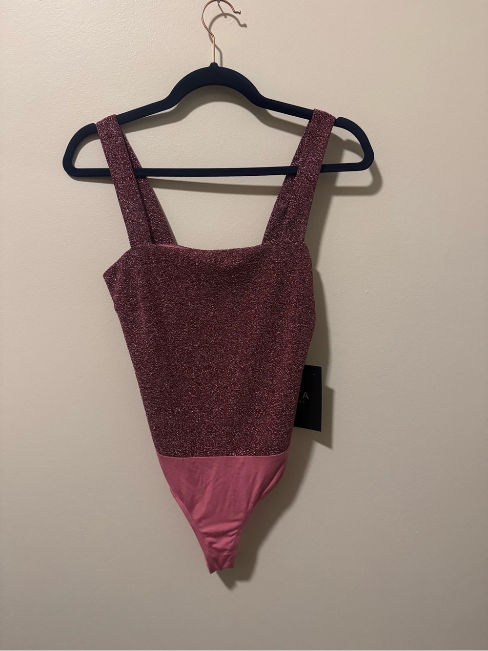 OLIA Pink Shimmer Square-Neck Bodysuit